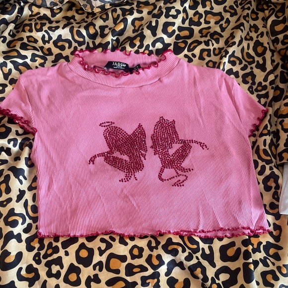 Jaded London - Angel & Devil Rhinestone Crop Top - Picture 2 of 6
